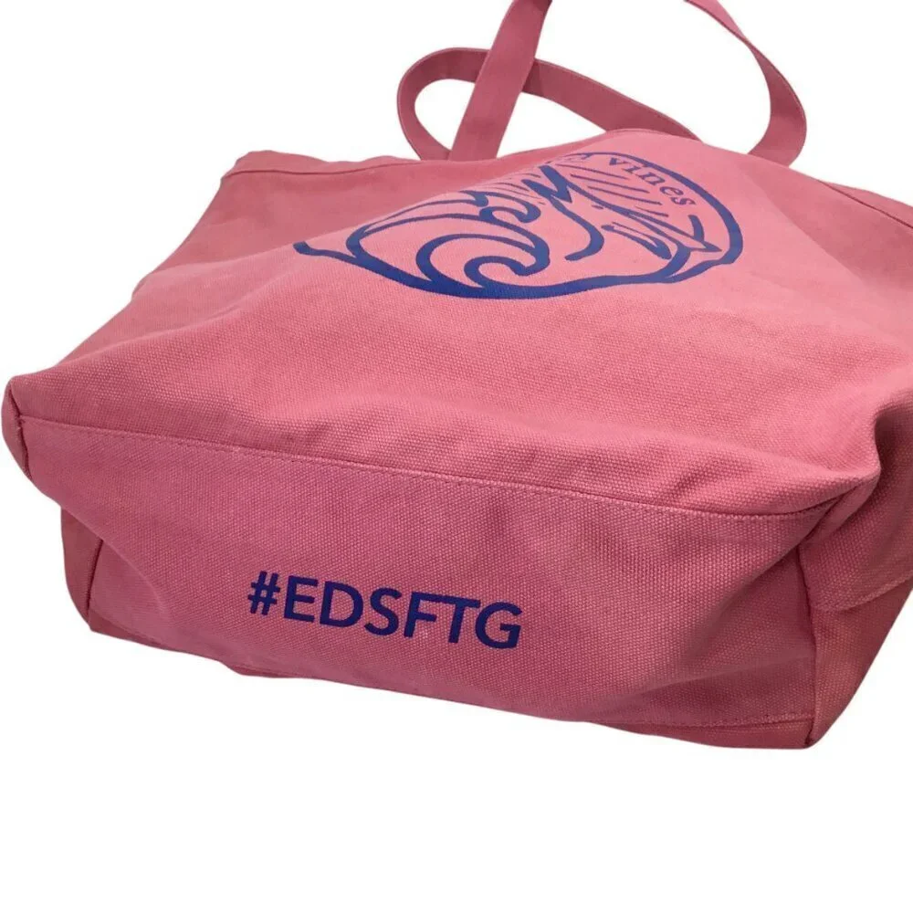 Vineyard Vines NWT Marlin Wave Graphic Canvas Tote Bag Pink #EDSFTG Open Top